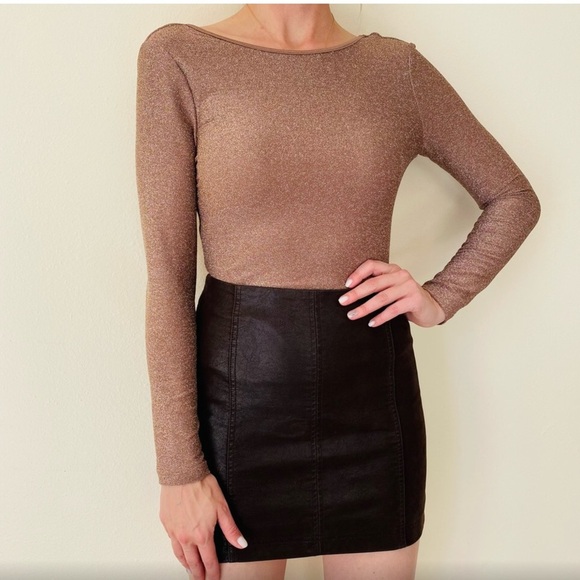 Shein METALLIC bronze STRETCH BODYSUIT open back BLOUSE SHIRT - Picture 7 of 15